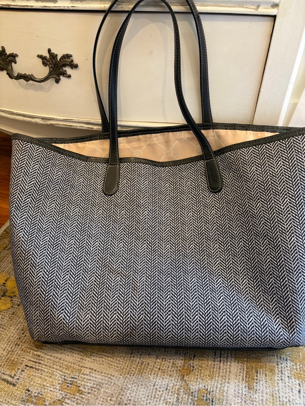 Barrington Striped Herringbone Tote in Blue and Black - Picture 2 of 2